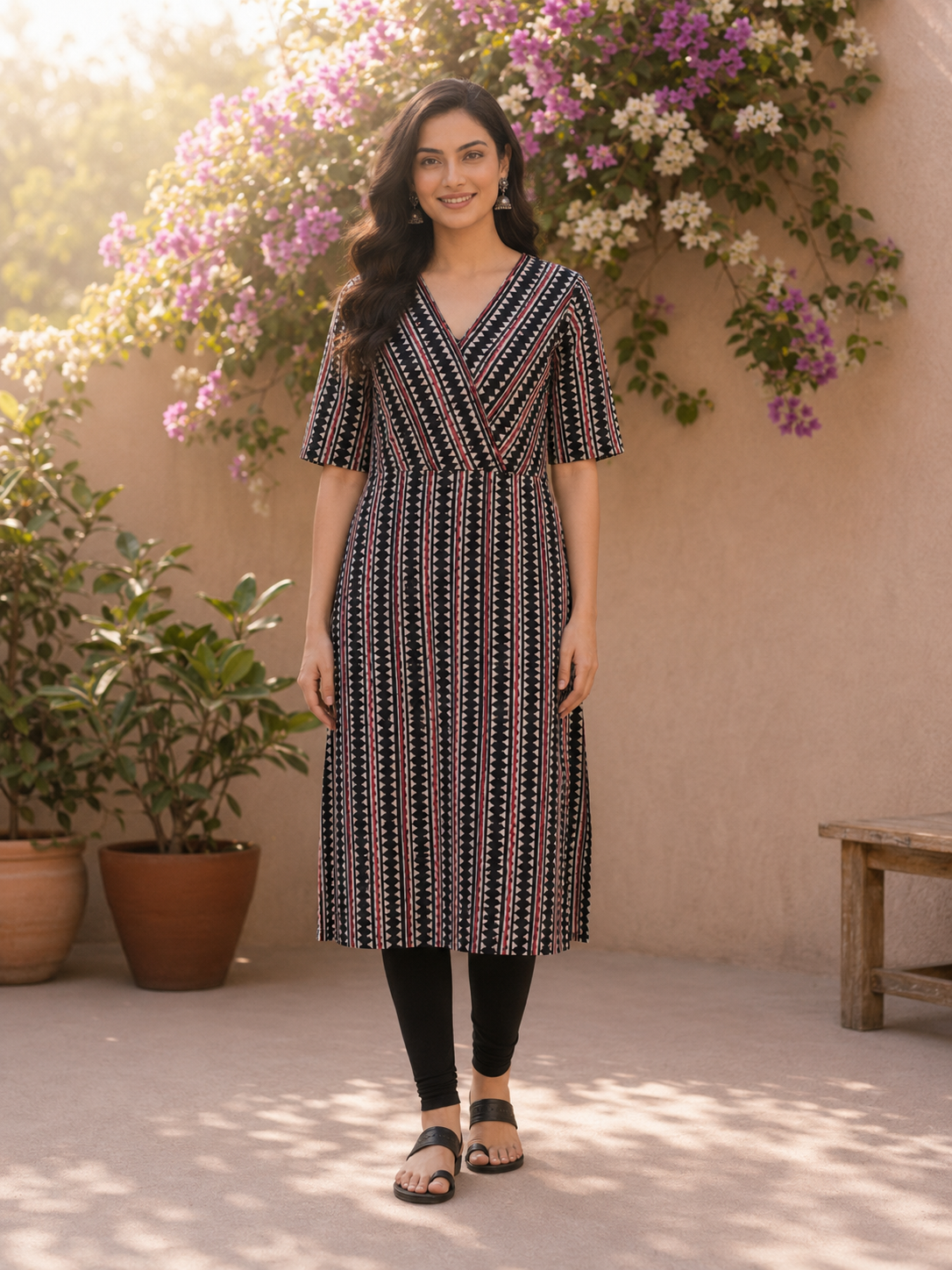 Maroon Pure Cotton Geometric Printed Straight Kurta