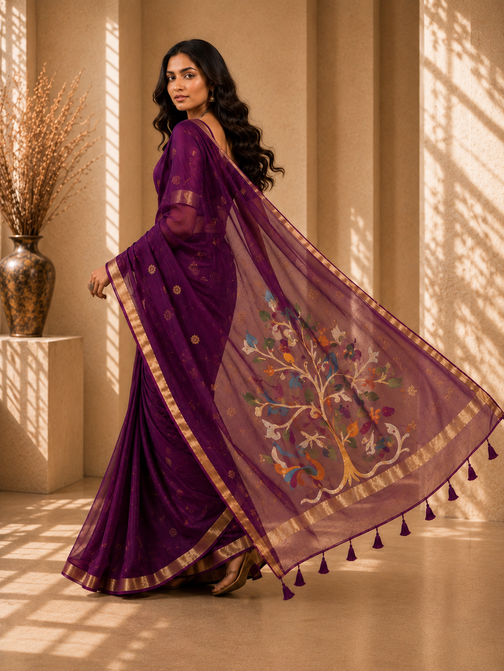 Chanderi Saree with Organza Pallu