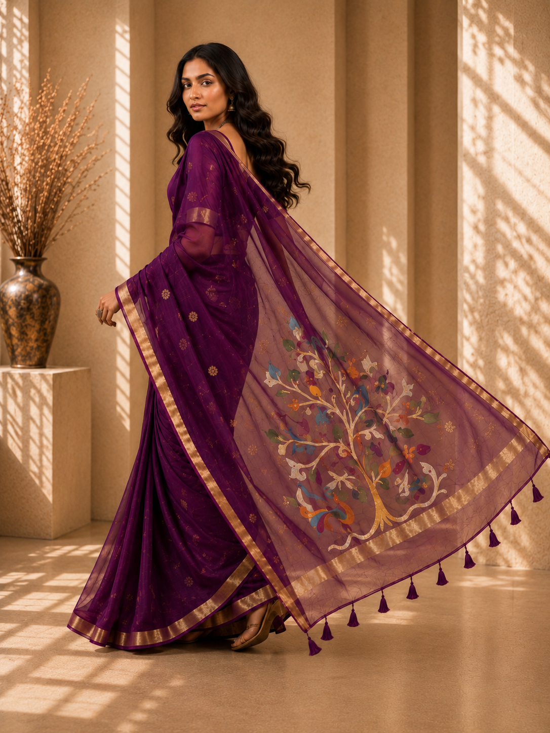 Chanderi Saree with Organza Pallu
