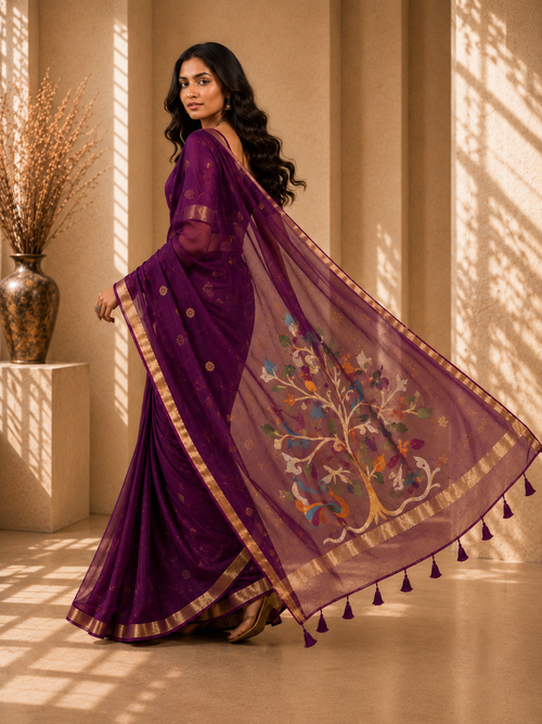 Chanderi Saree with Organza Pallu