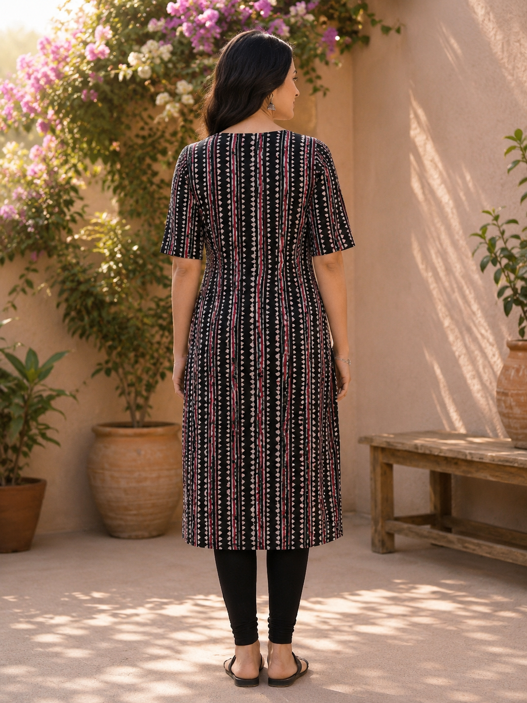 Maroon Pure Cotton Geometric Printed Straight Kurta