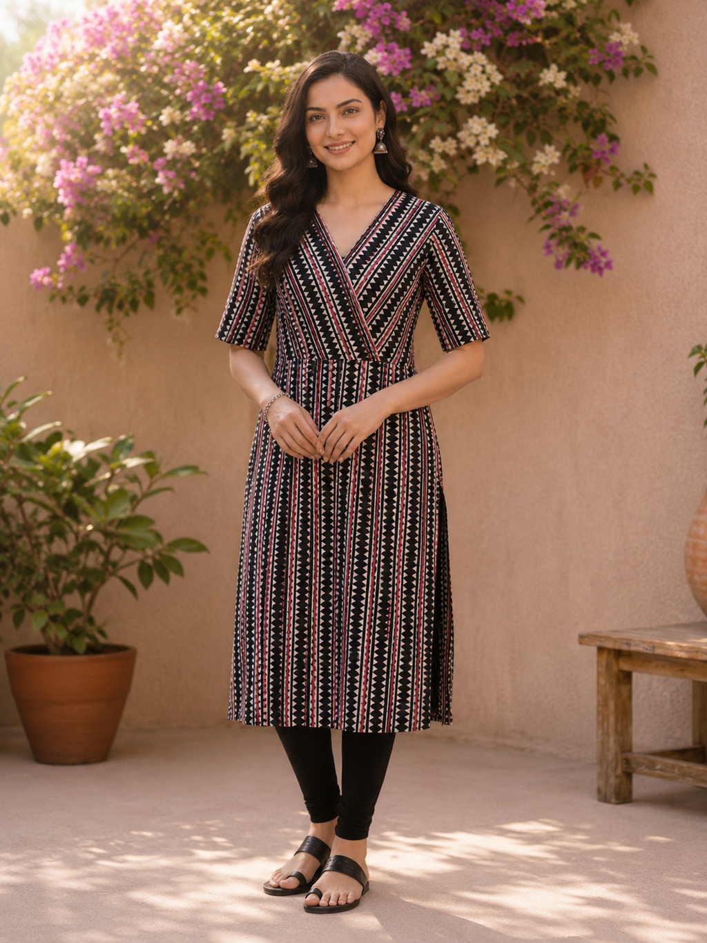 Maroon Pure Cotton Geometric Printed Straight Kurta