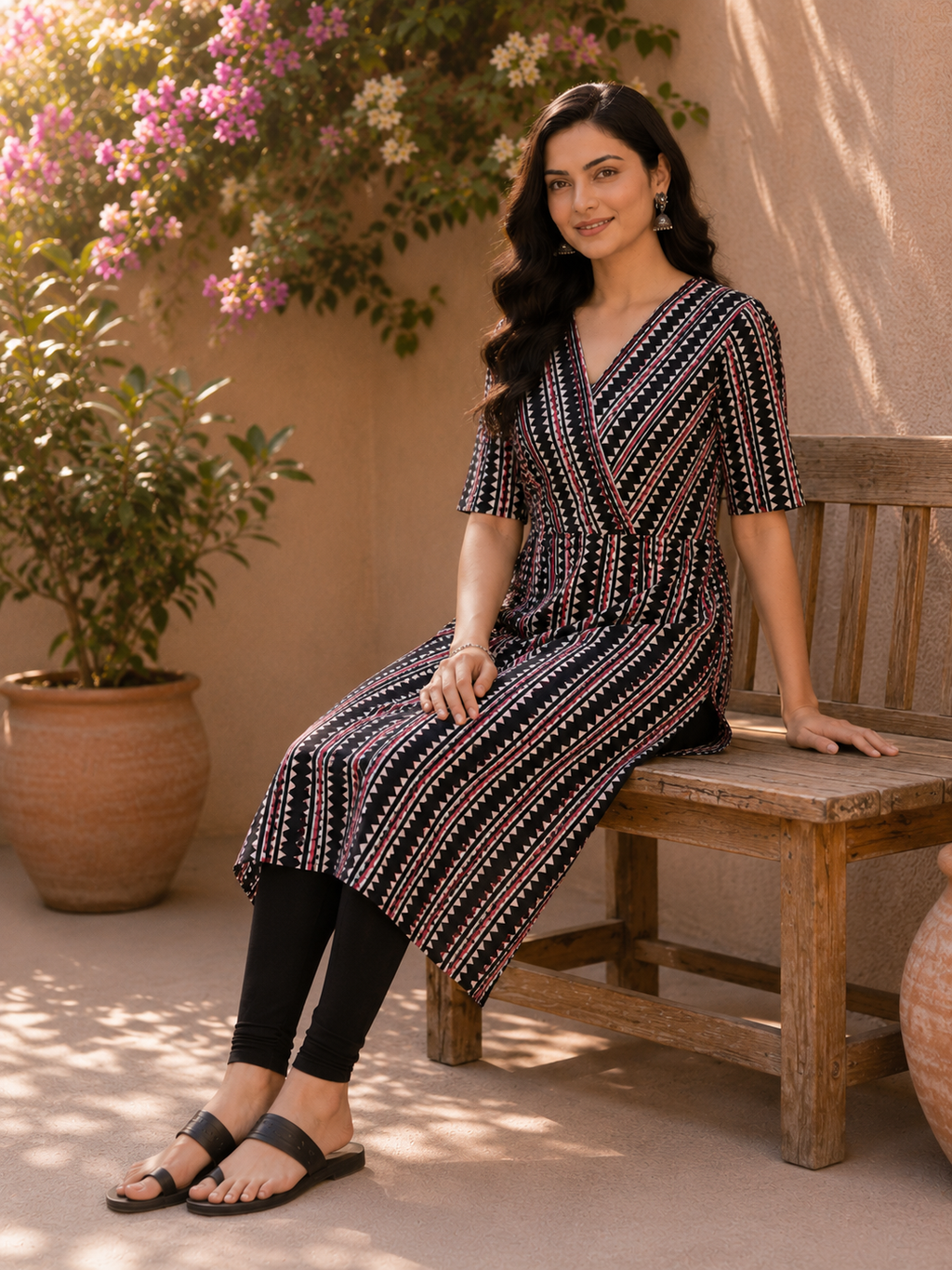 Maroon Pure Cotton Geometric Printed Straight Kurta