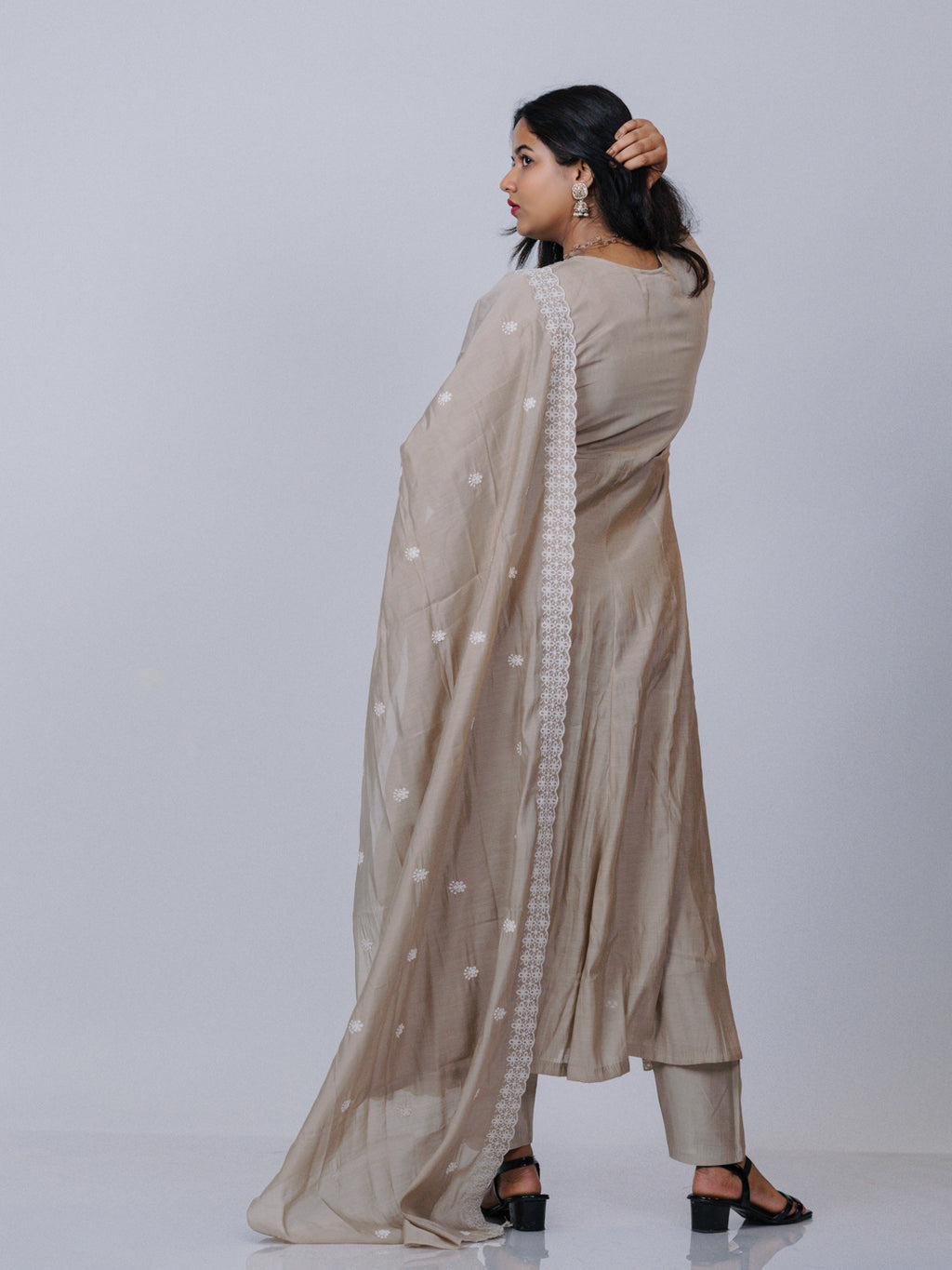 Beige Mul Chanderi Chikankari Suit