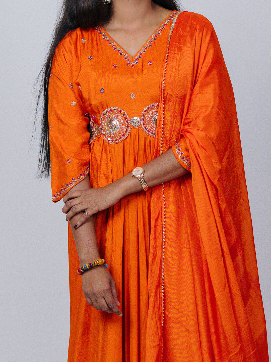 Orange Dola Silk Suit Set