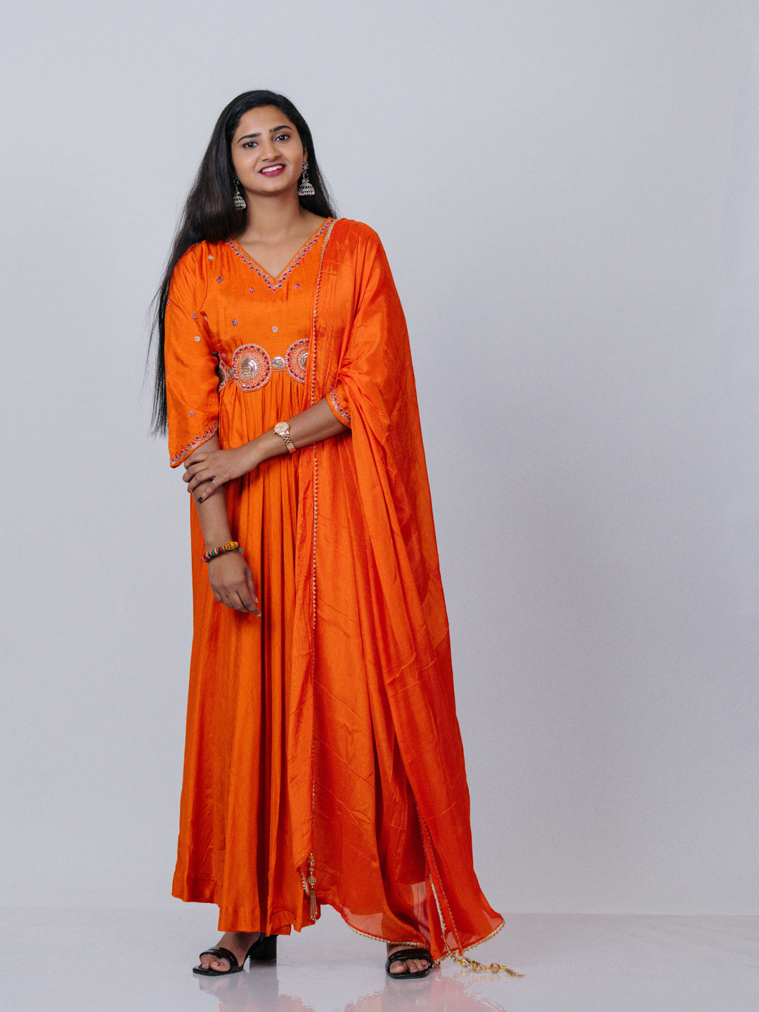 Orange Dola Silk Suit Set