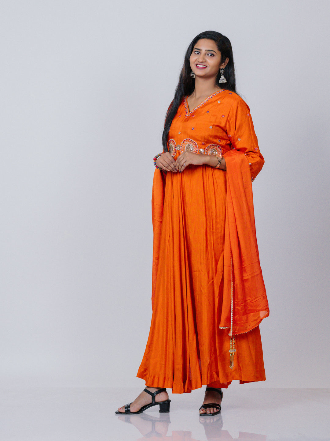 Orange Dola Silk Suit Set