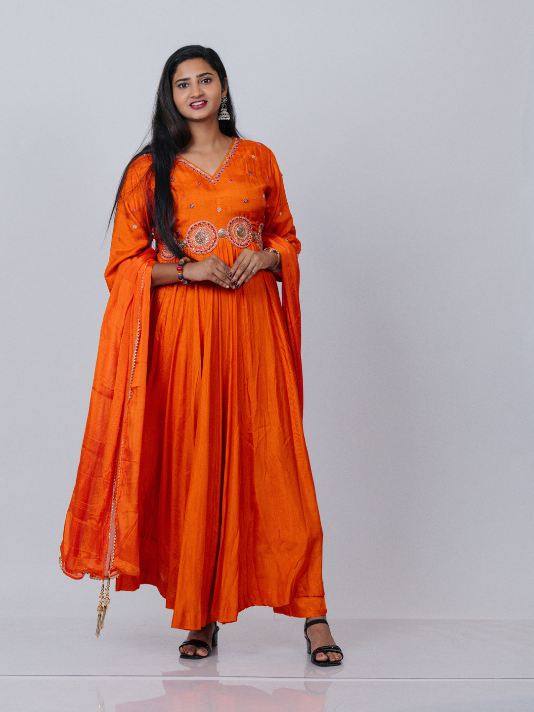Orange Dola Silk Suit Set