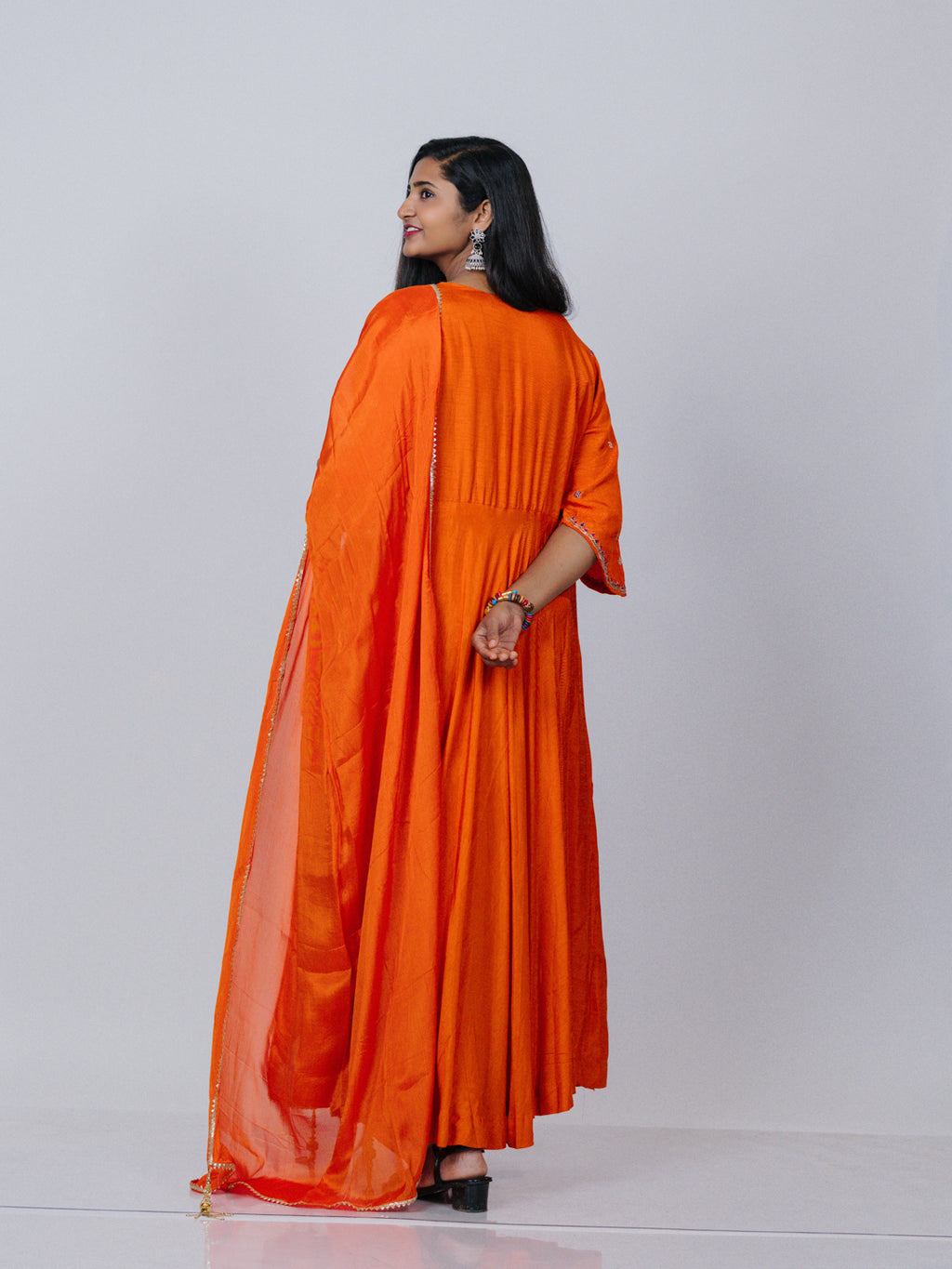 Orange Dola Silk Suit Set