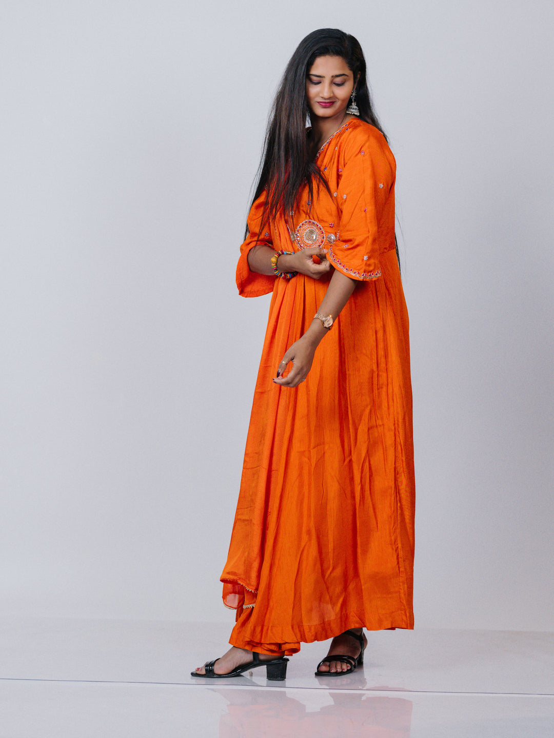 Orange Dola Silk Suit Set