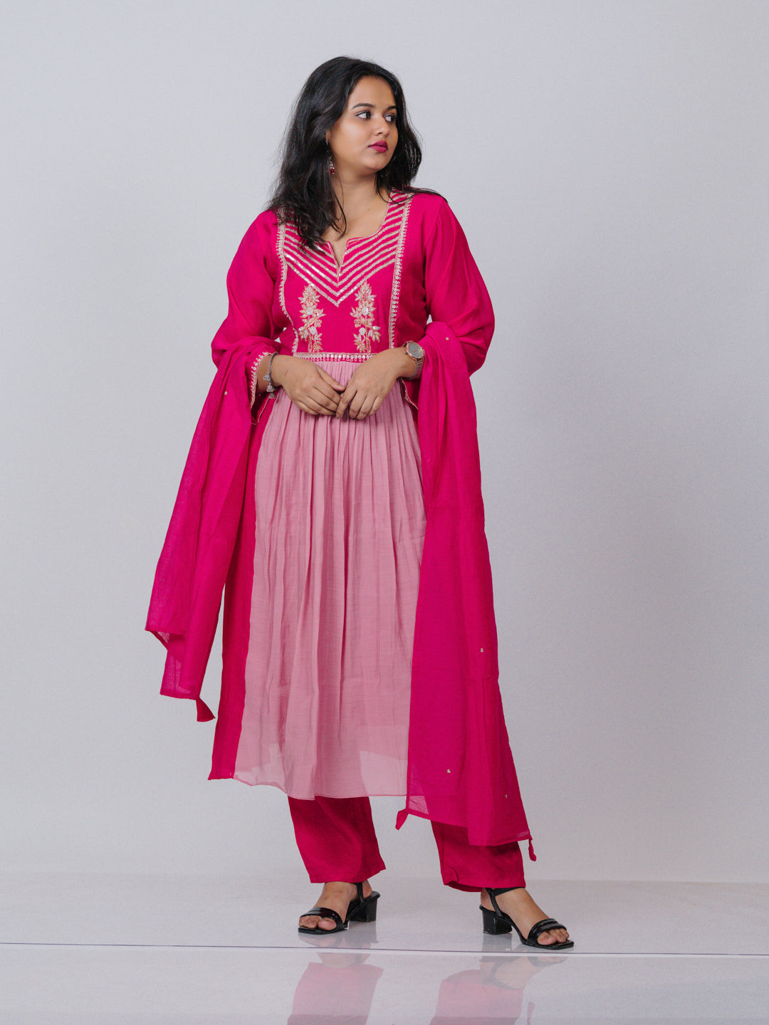 Mul Chanderi Embroidered Suit Set
