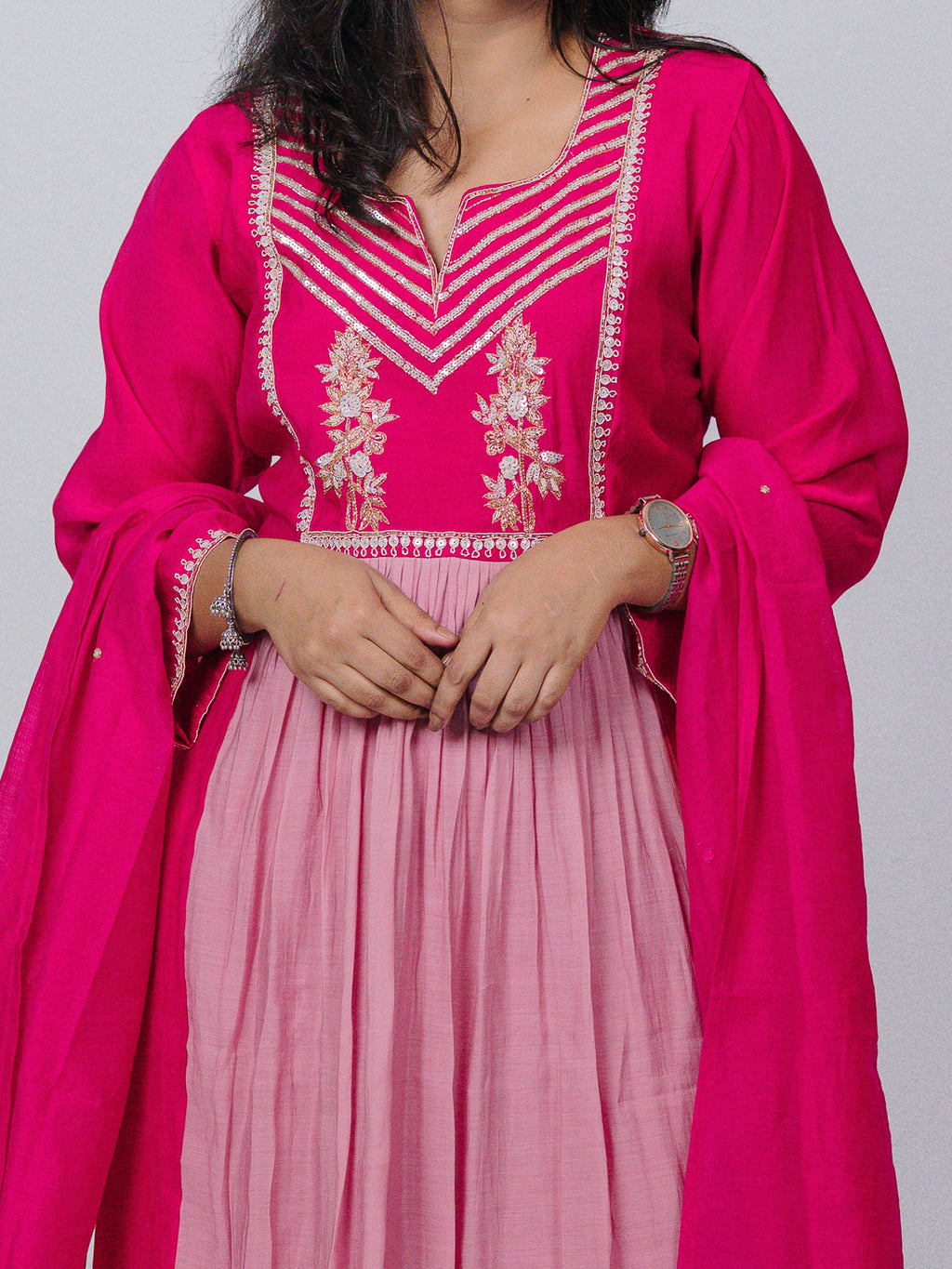 Mul Chanderi Embroidered Suit Set