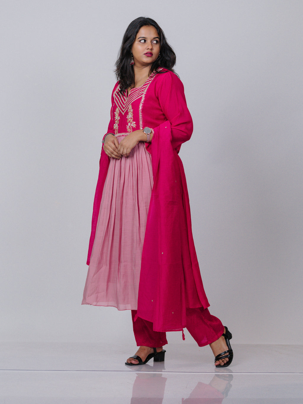Mul Chanderi Embroidered Suit Set
