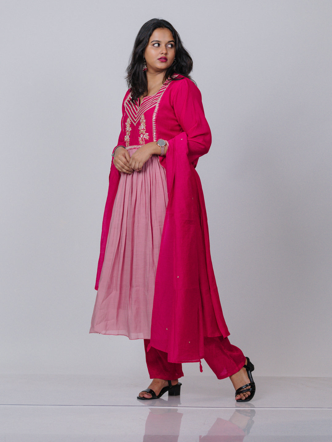 Mul Chanderi Embroidered Suit Set
