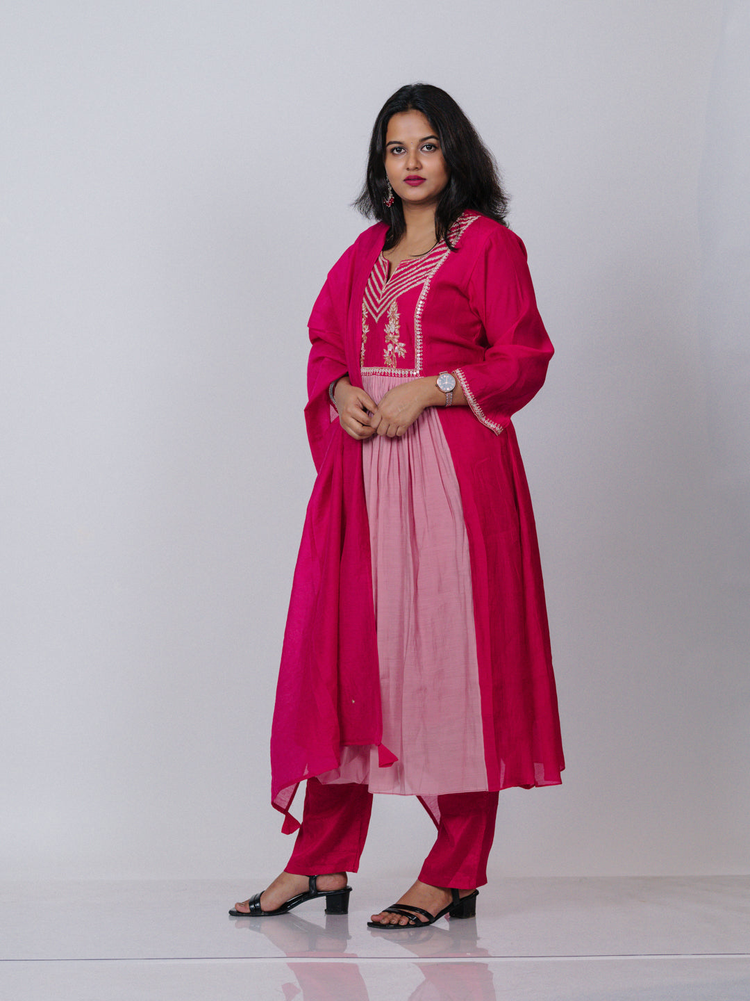 Mul Chanderi Embroidered Suit Set