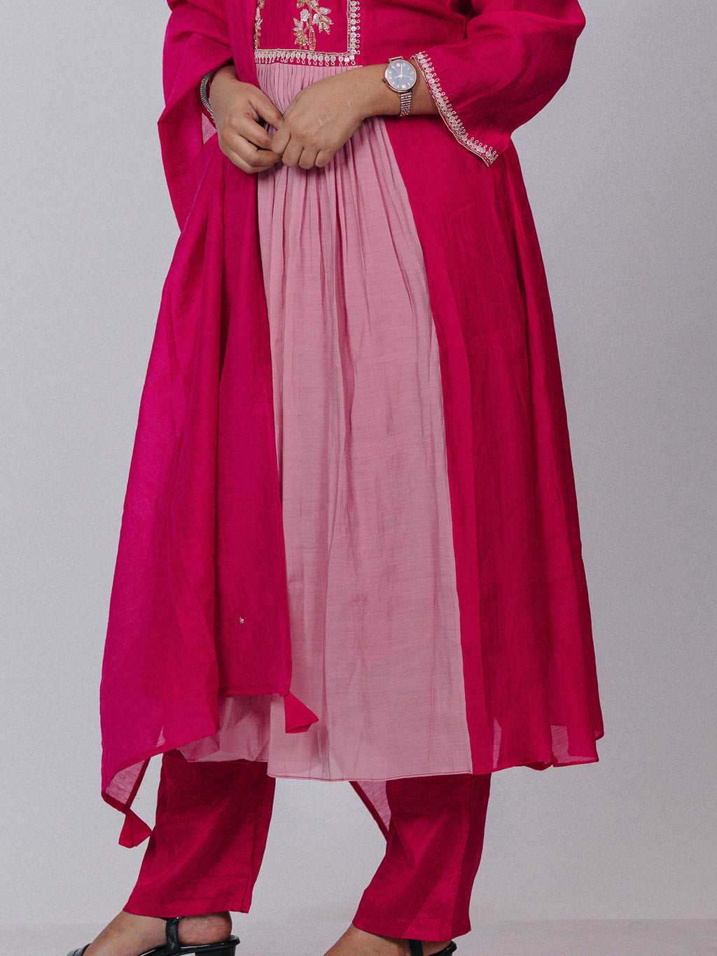 Mul Chanderi Embroidered Suit Set
