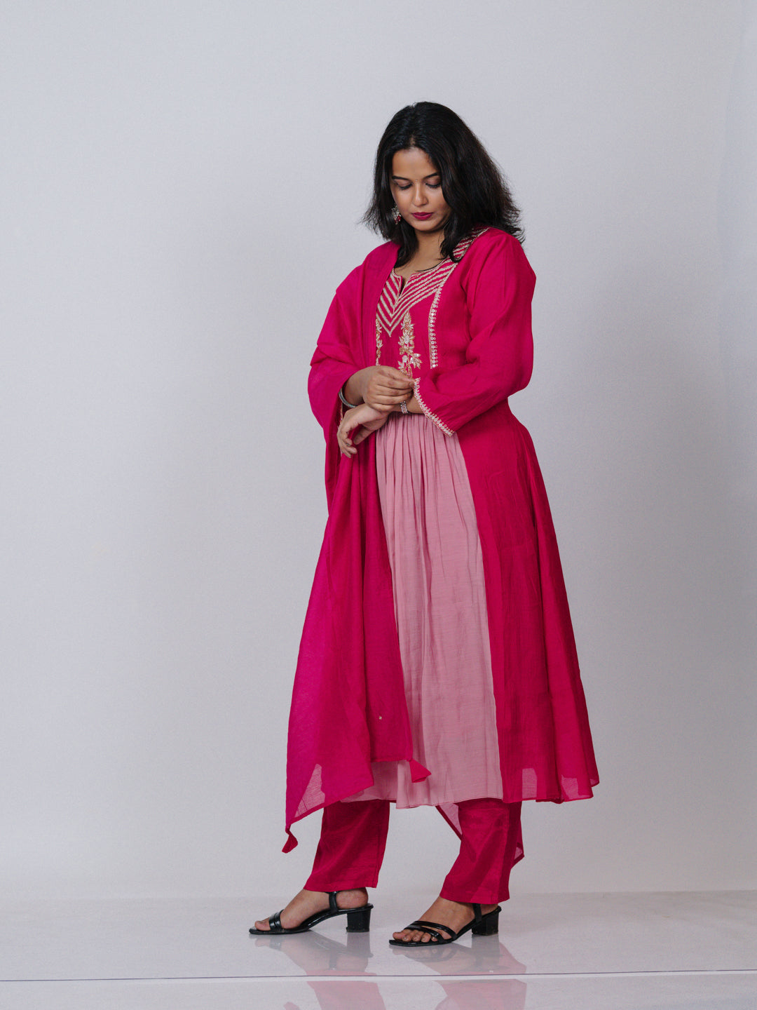 Mul Chanderi Embroidered Suit Set