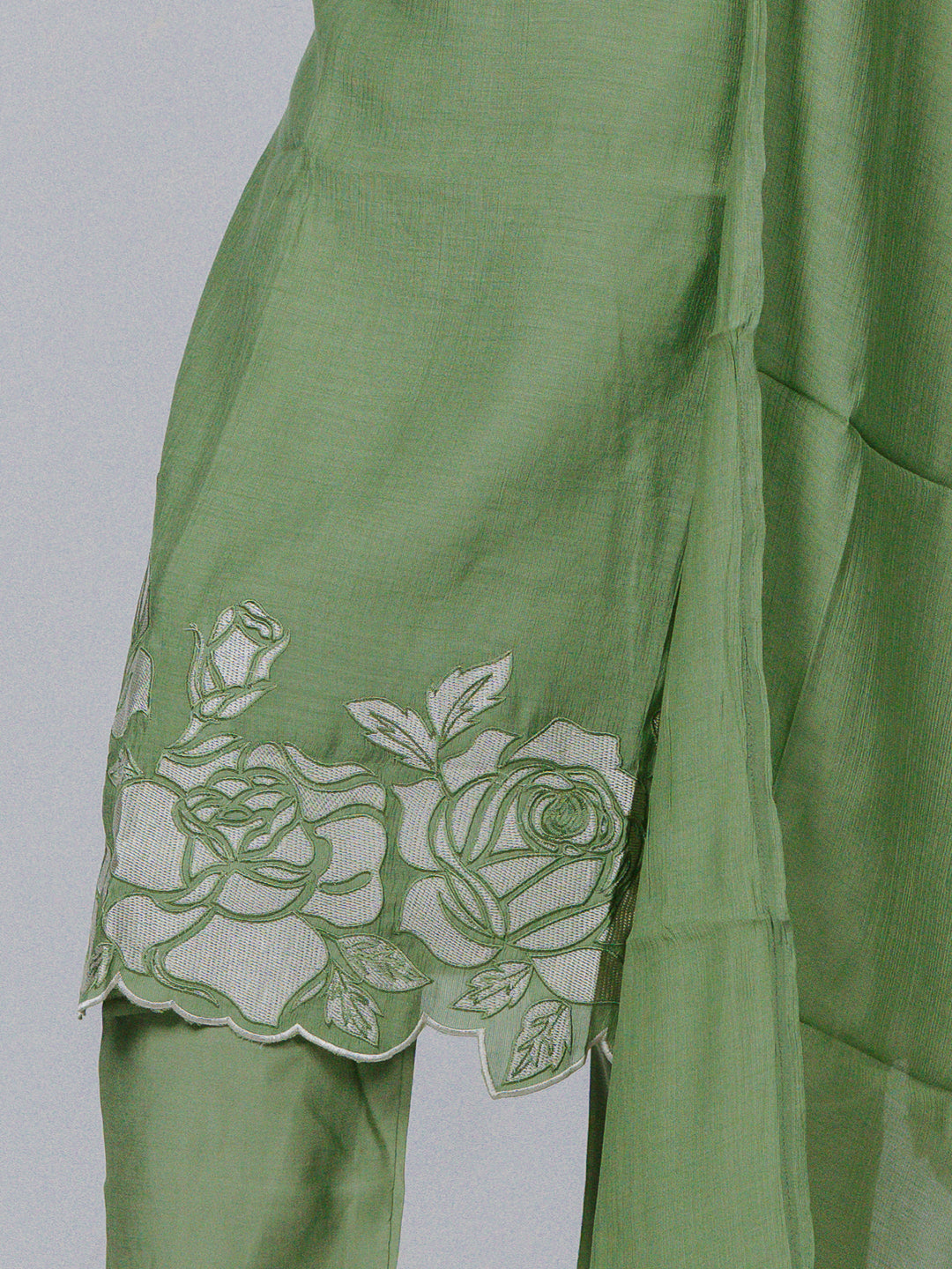 Sage Green Mul Chanderi Suit Set