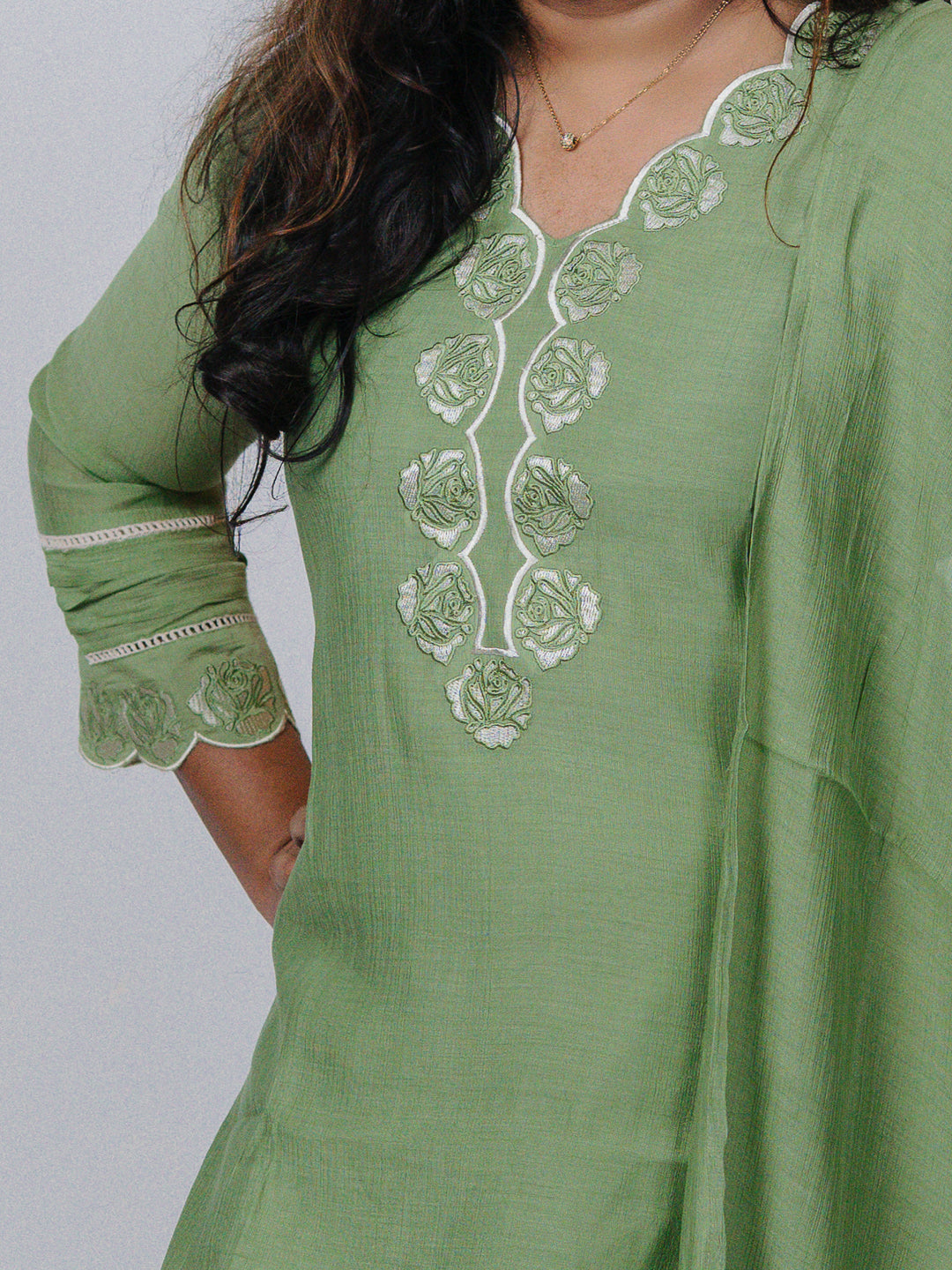 Sage Green Mul Chanderi Suit Set