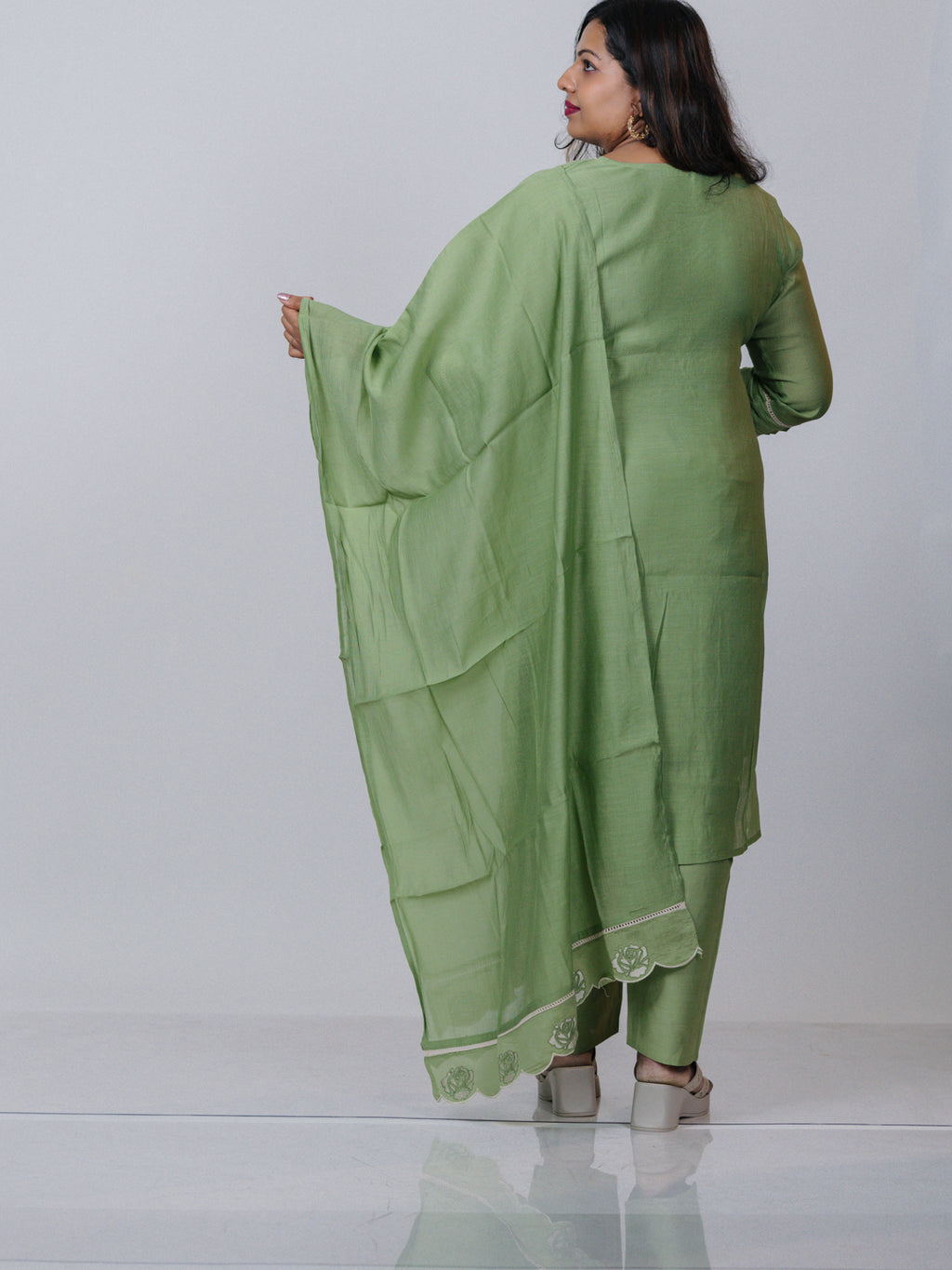 Sage Green Mul Chanderi Suit Set