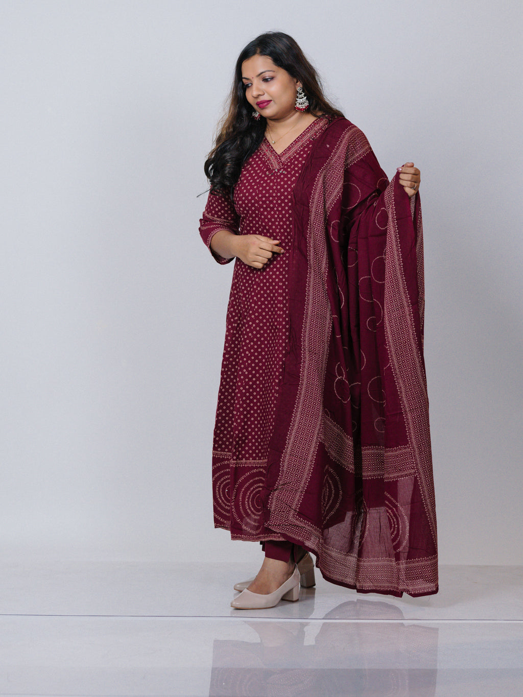 Maroon Pure Cotton Anarkali Suit Set
