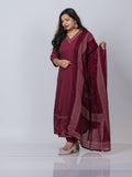 Maroon Pure Cotton Anarkali Suit Set