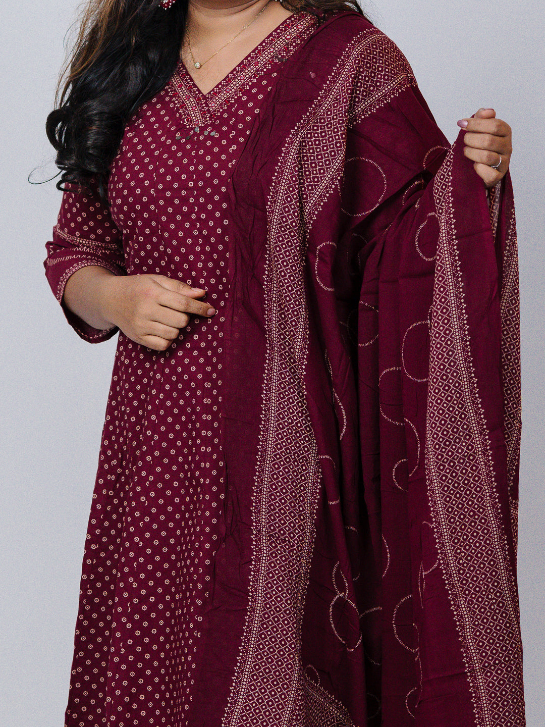 Maroon Pure Cotton Anarkali Suit Set