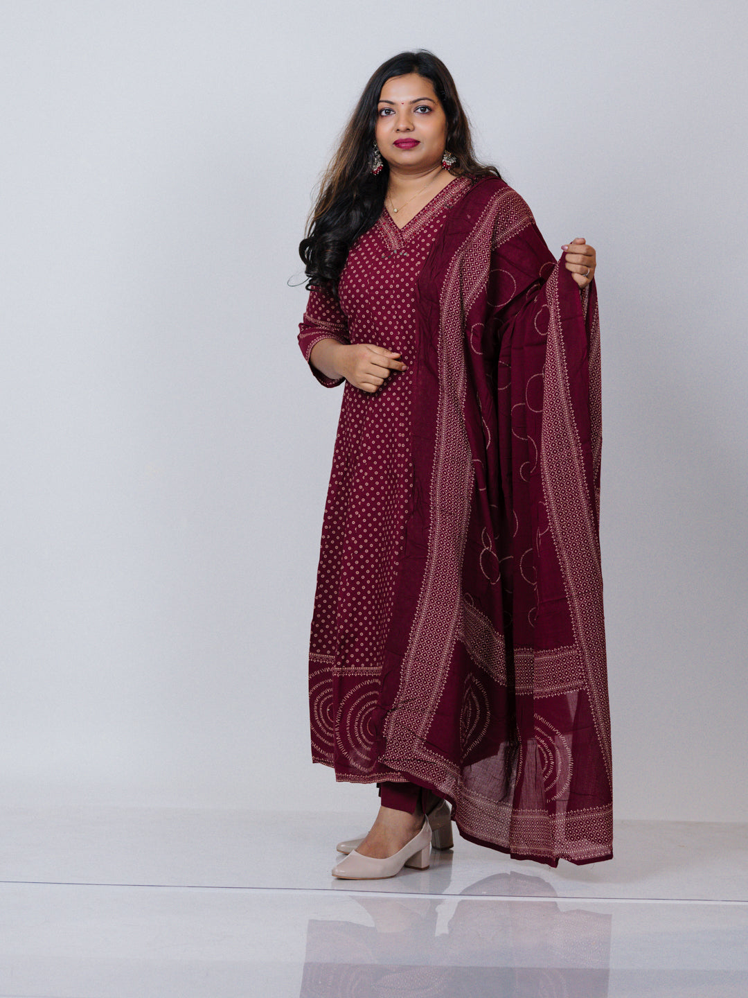 Maroon Pure Cotton Anarkali Suit Set
