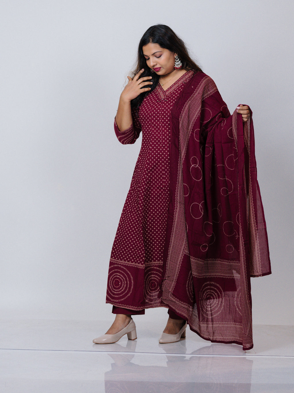 Maroon Pure Cotton Anarkali Suit Set