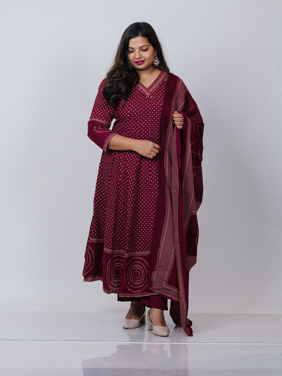 Maroon Pure Cotton Anarkali Suit Set
