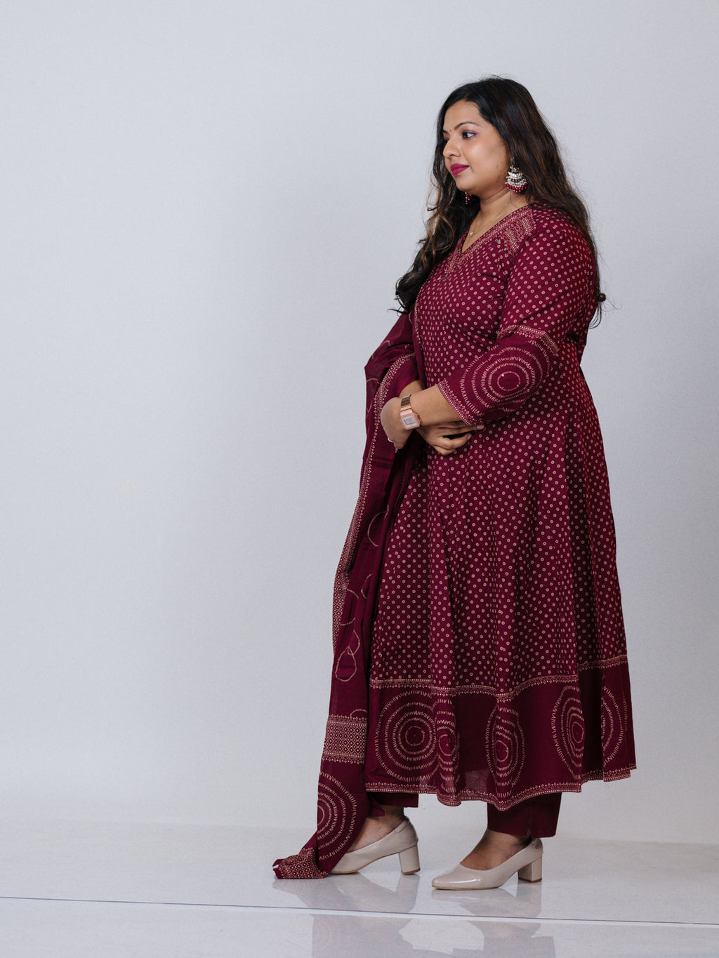Maroon Pure Cotton Anarkali Suit Set