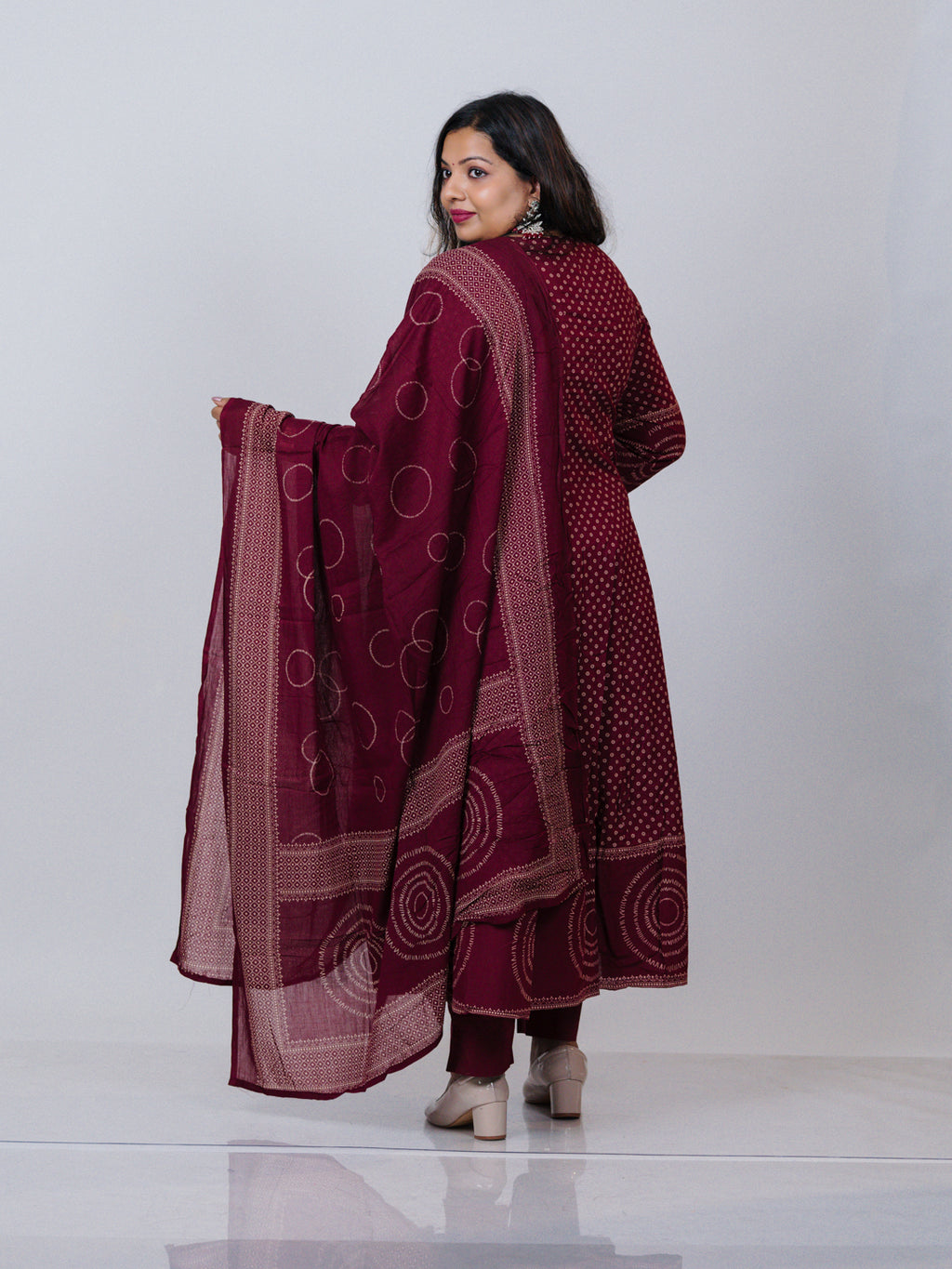 Maroon Pure Cotton Anarkali Suit Set