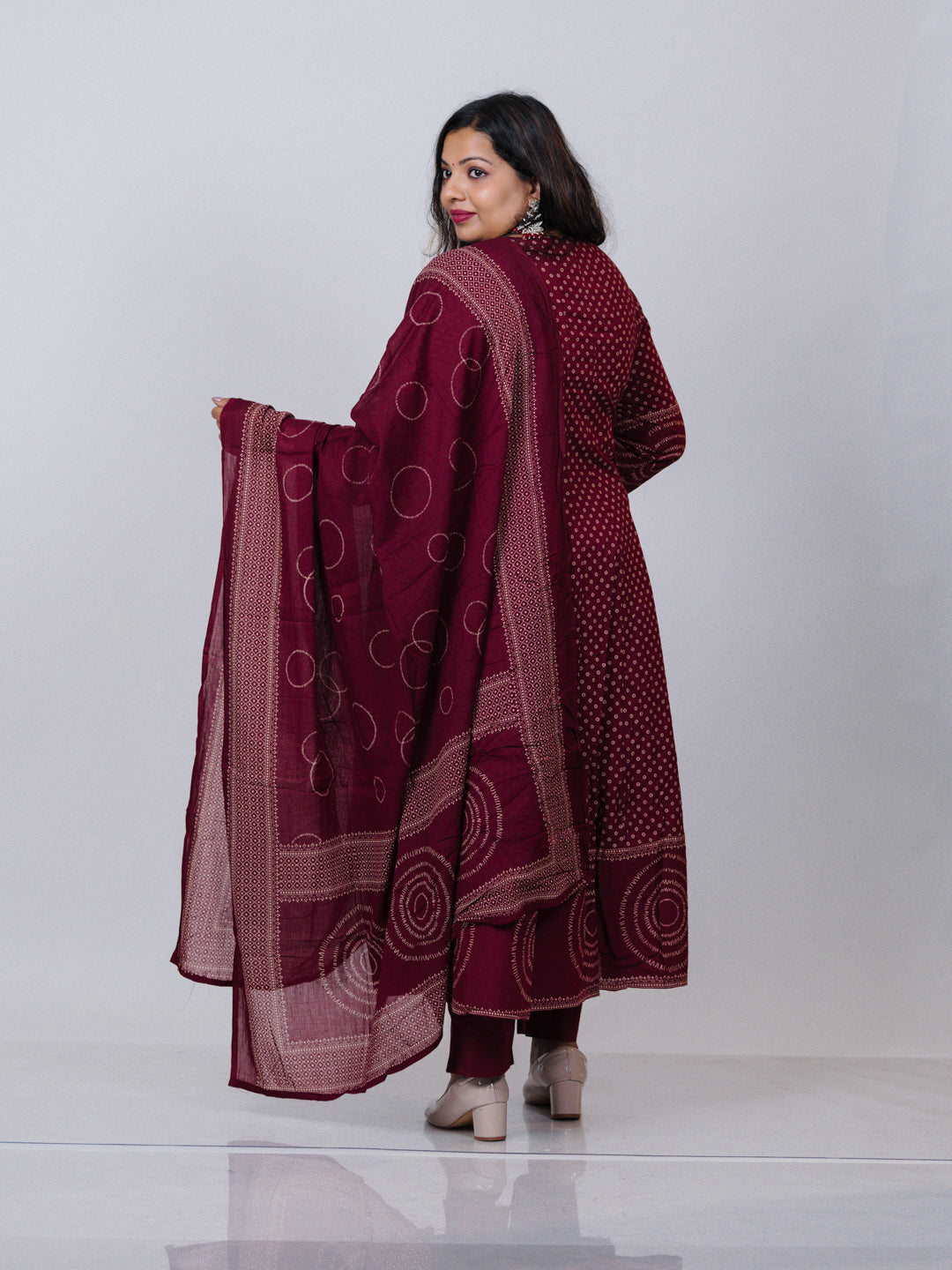 Maroon Pure Cotton Anarkali Suit Set