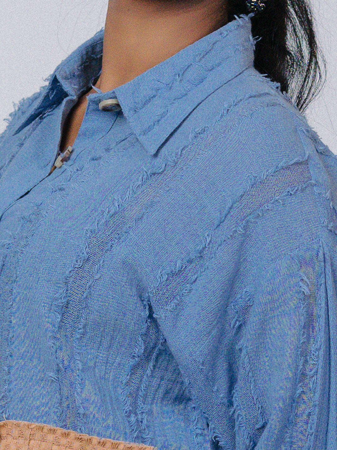 Sky Blue Textured Patchwork Shirt