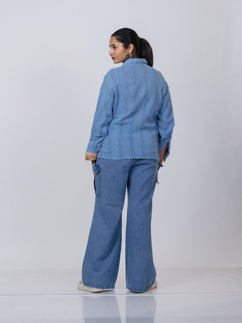 Sky Blue Textured Patchwork Shirt