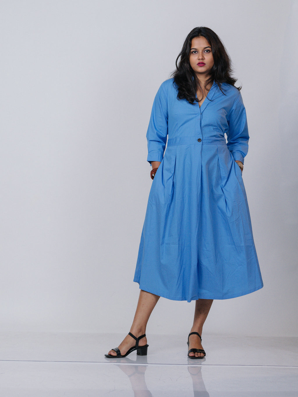 Sky Blue Cotton Blend Dress