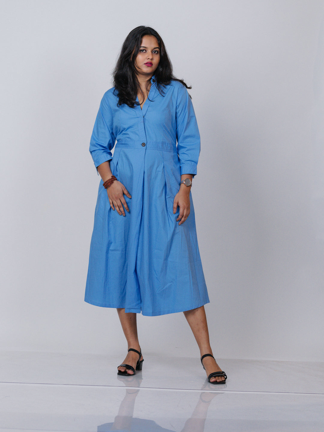 Sky Blue Cotton Blend Dress