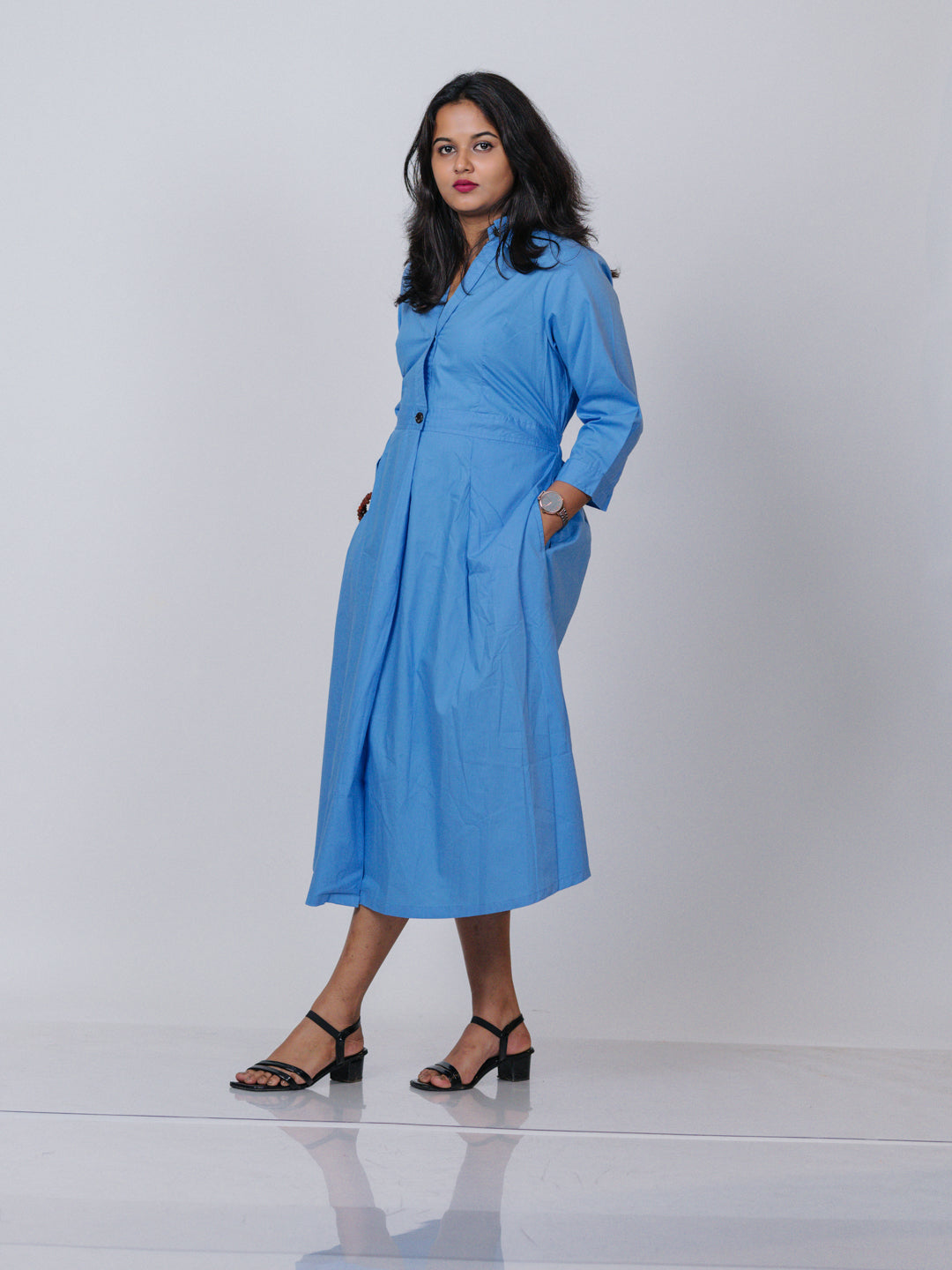 Sky Blue Cotton Blend Dress