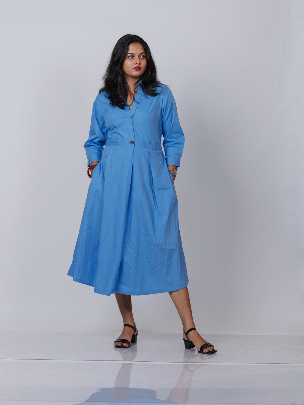 Sky Blue Cotton Blend Dress