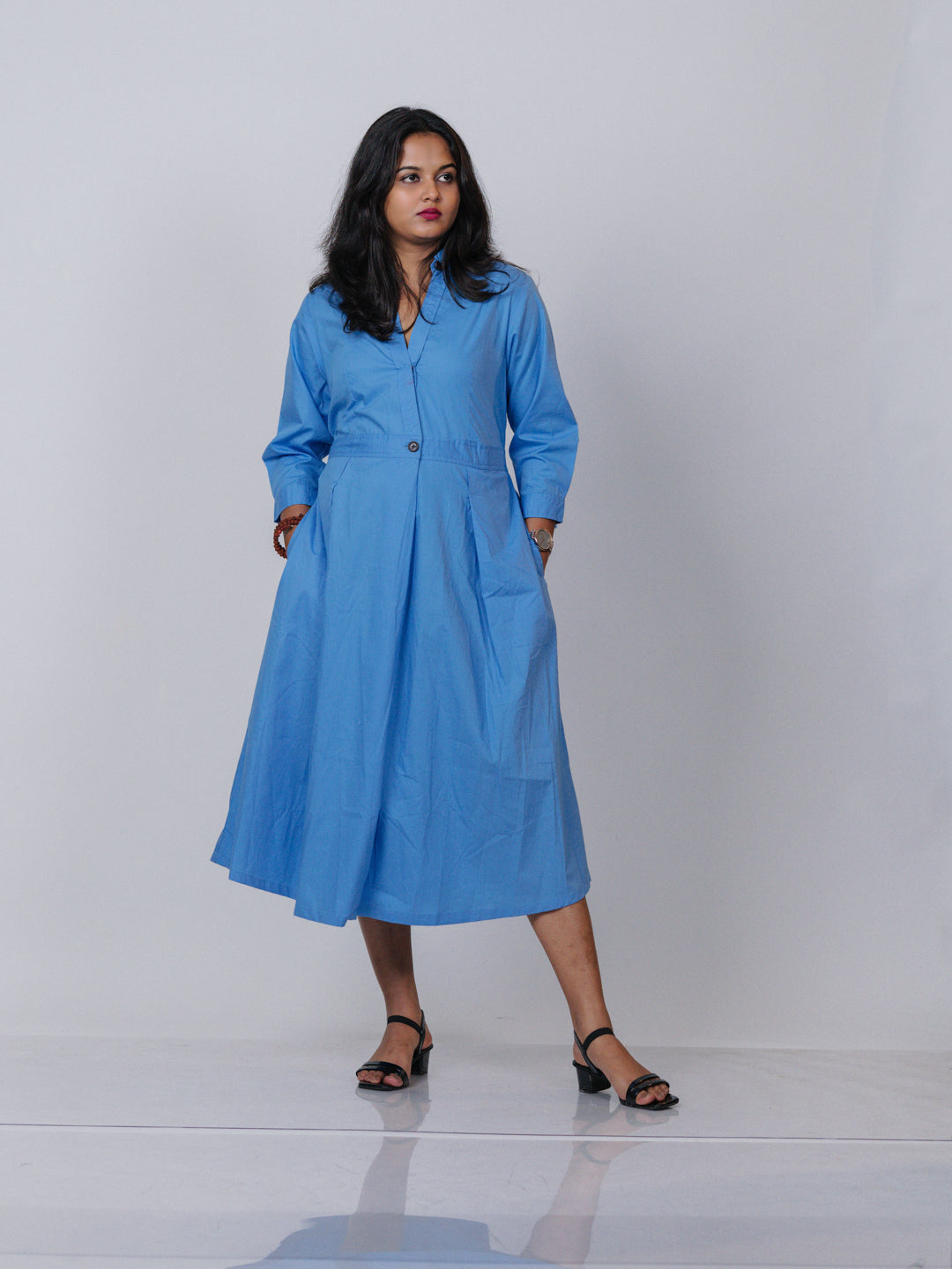 Sky Blue Cotton Blend Dress