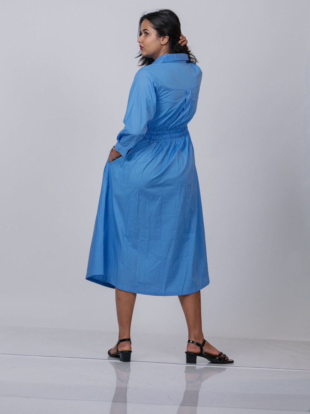 Sky Blue Cotton Blend Dress