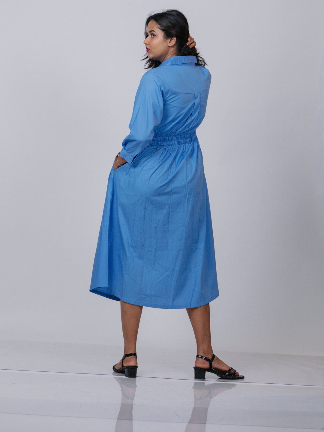 Sky Blue Cotton Blend Dress