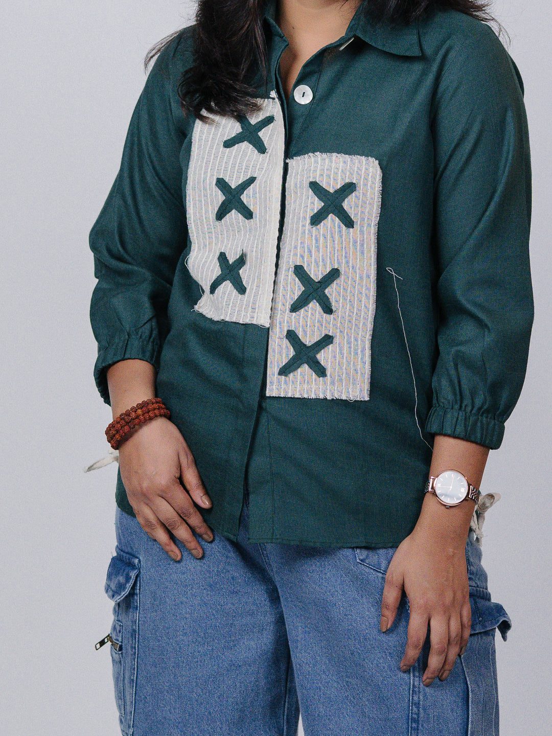 Forest Green Patchwork Shirt