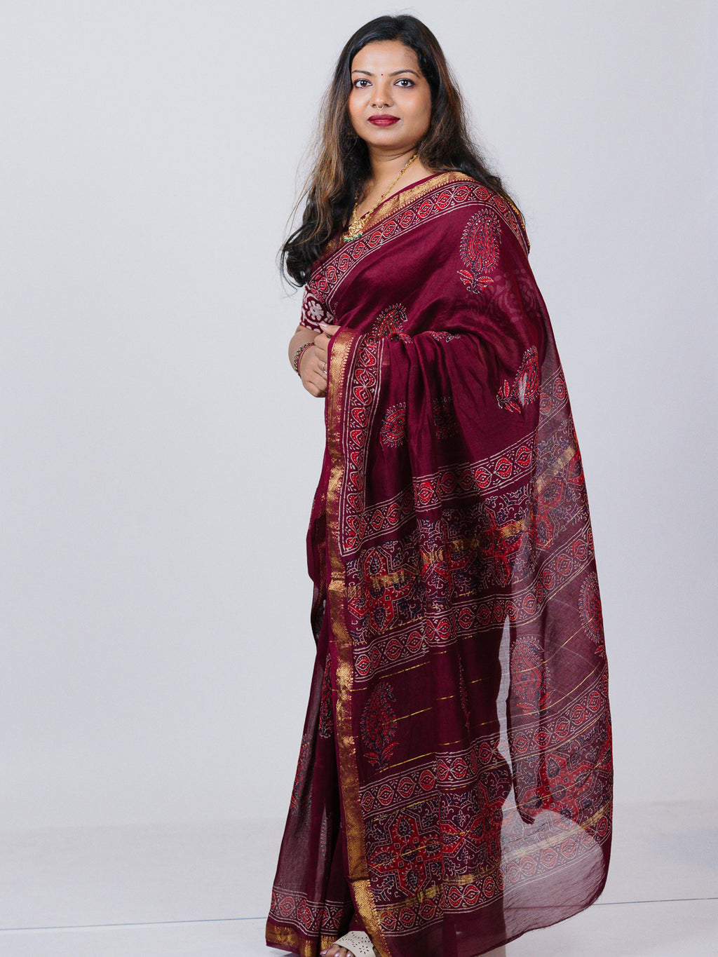 Maroon Maheshwari Silk Saree