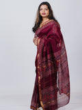 Maroon Maheshwari Silk Saree