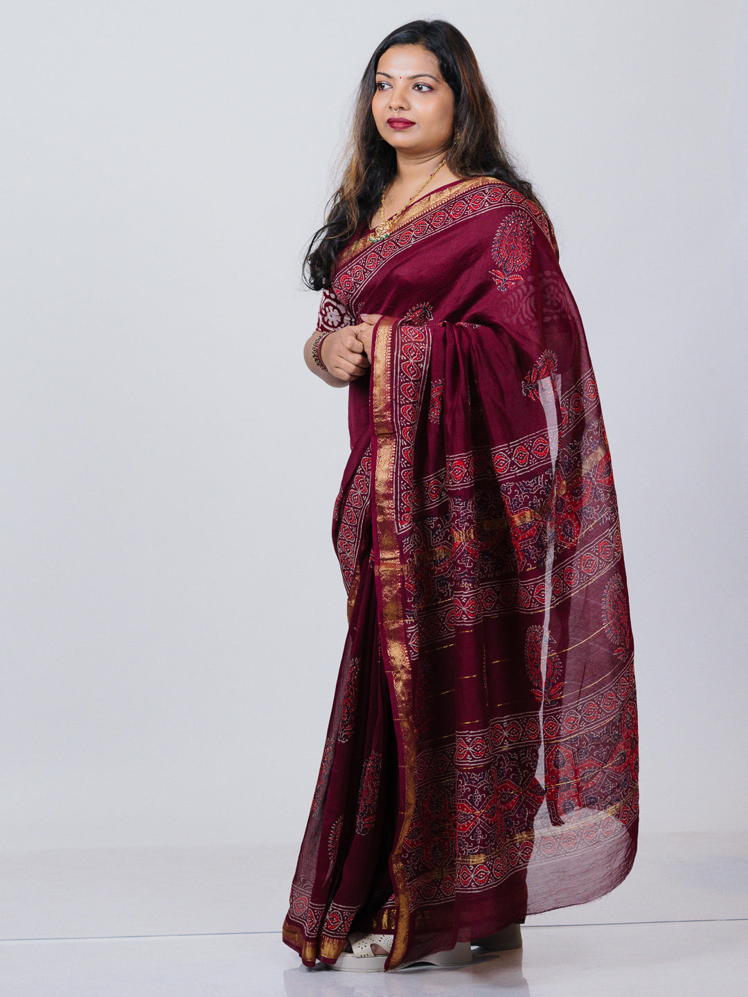 Maroon Maheshwari Silk Saree