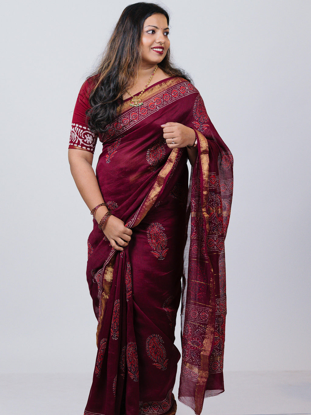 Maroon Maheshwari Silk Saree