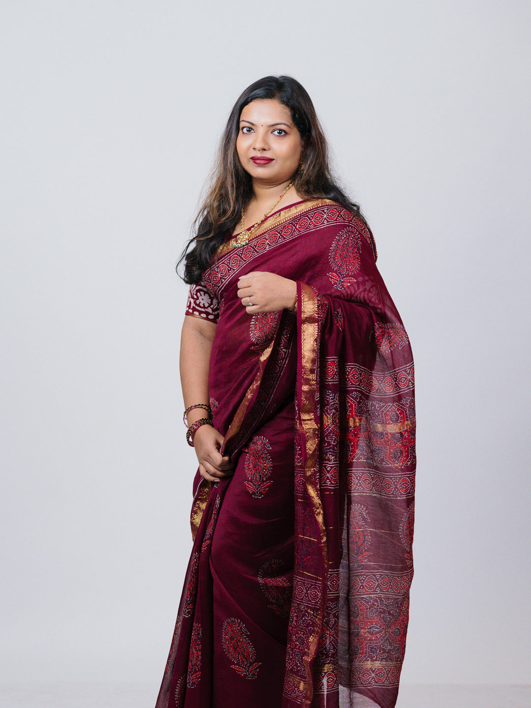 Maroon Maheshwari Silk Saree