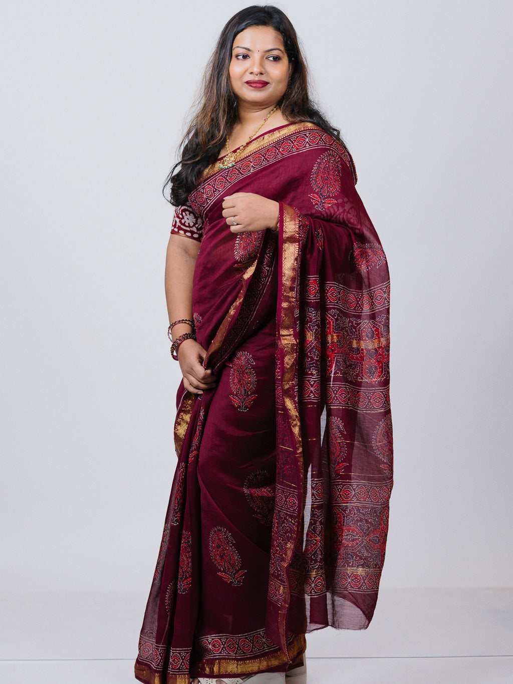 Maroon Maheshwari Silk Saree