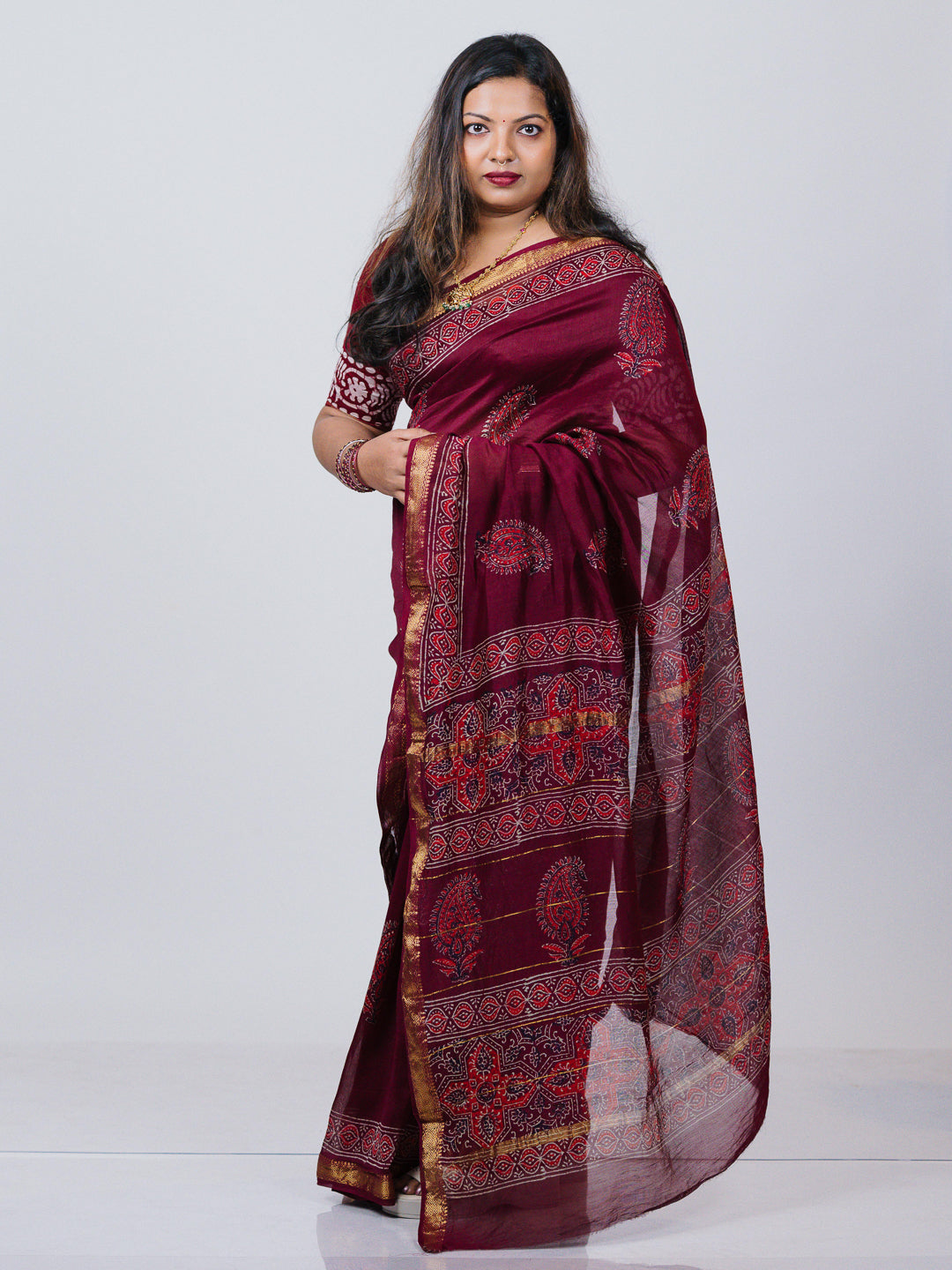 Maroon Maheshwari Silk Saree